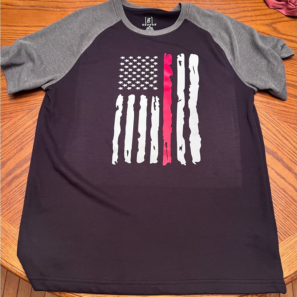 George Black and Gray T-Shirt with Flag Graphic